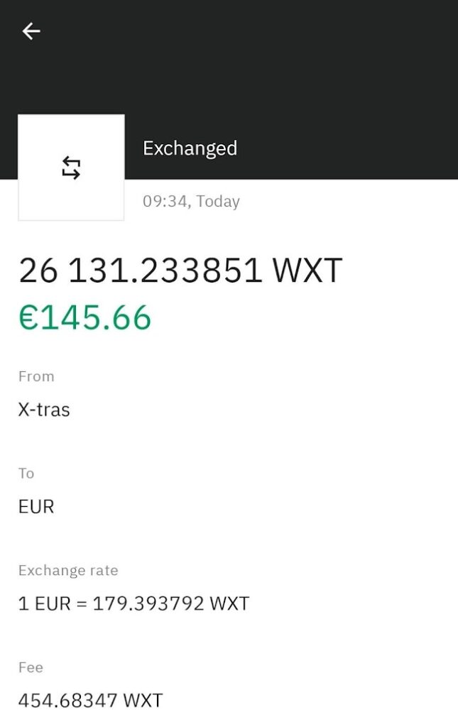 Wirex wymiana WXT na EUR