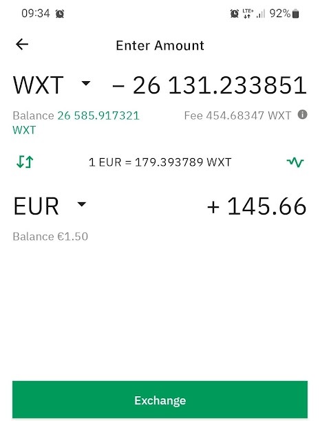 Wymiana tokena Wirex WXT na EUR