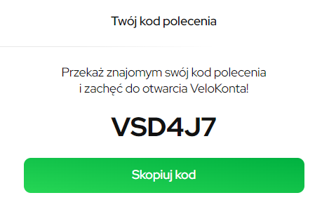 Kod polecenia VeloKonto VeloBank - kod polecający